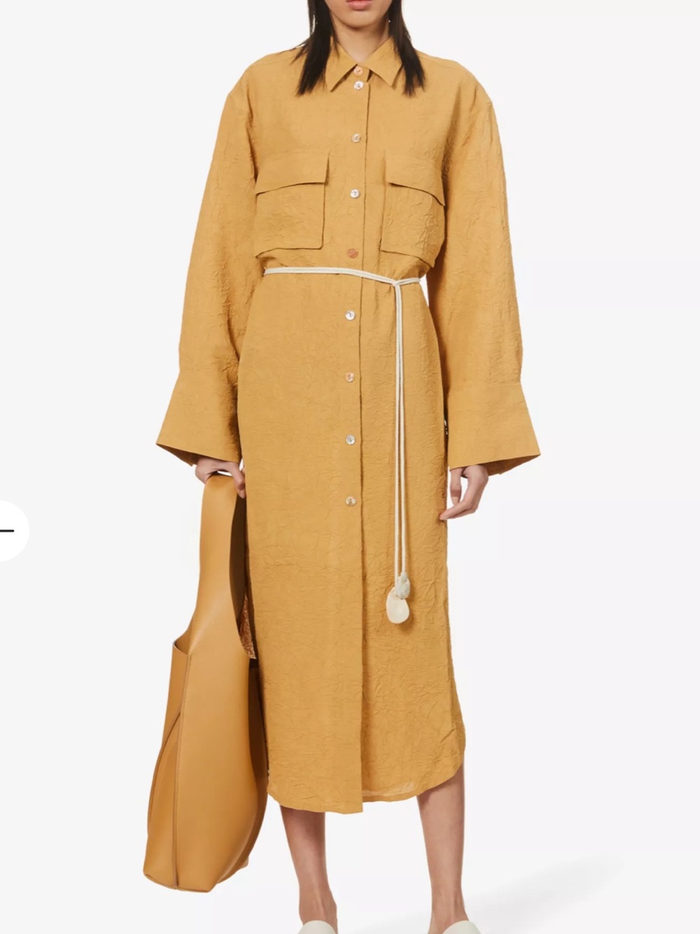 New with Tags Nanushka crinkled button down dress with detachable belt.